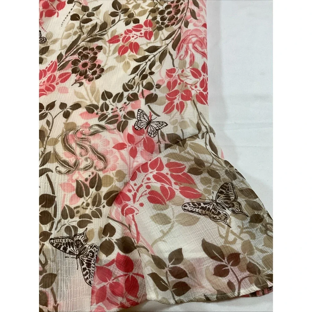 Alfred Dunner Pink & Beige Floral Sheer Lined Flared Bottom Midi Skirt Sz 14 J23